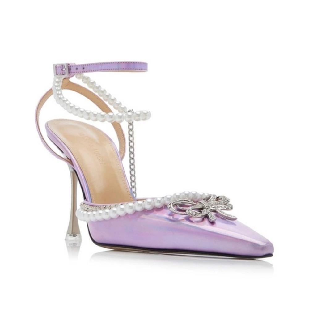 New Mach & Mach Sophie Bow embellished Iridescent Leather pumps size 38.5EU